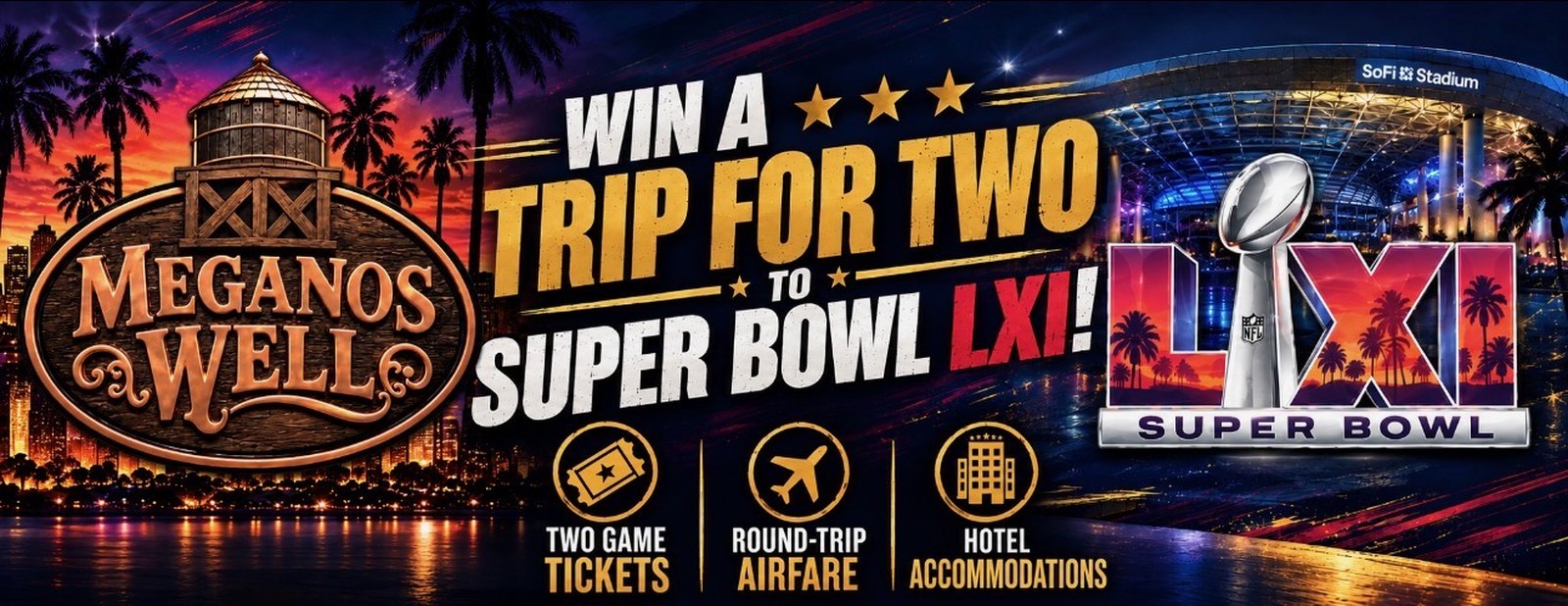 Win a trip for two to Super Bowl LXI: two game tickets, round-trip airfare and hotel accommodations