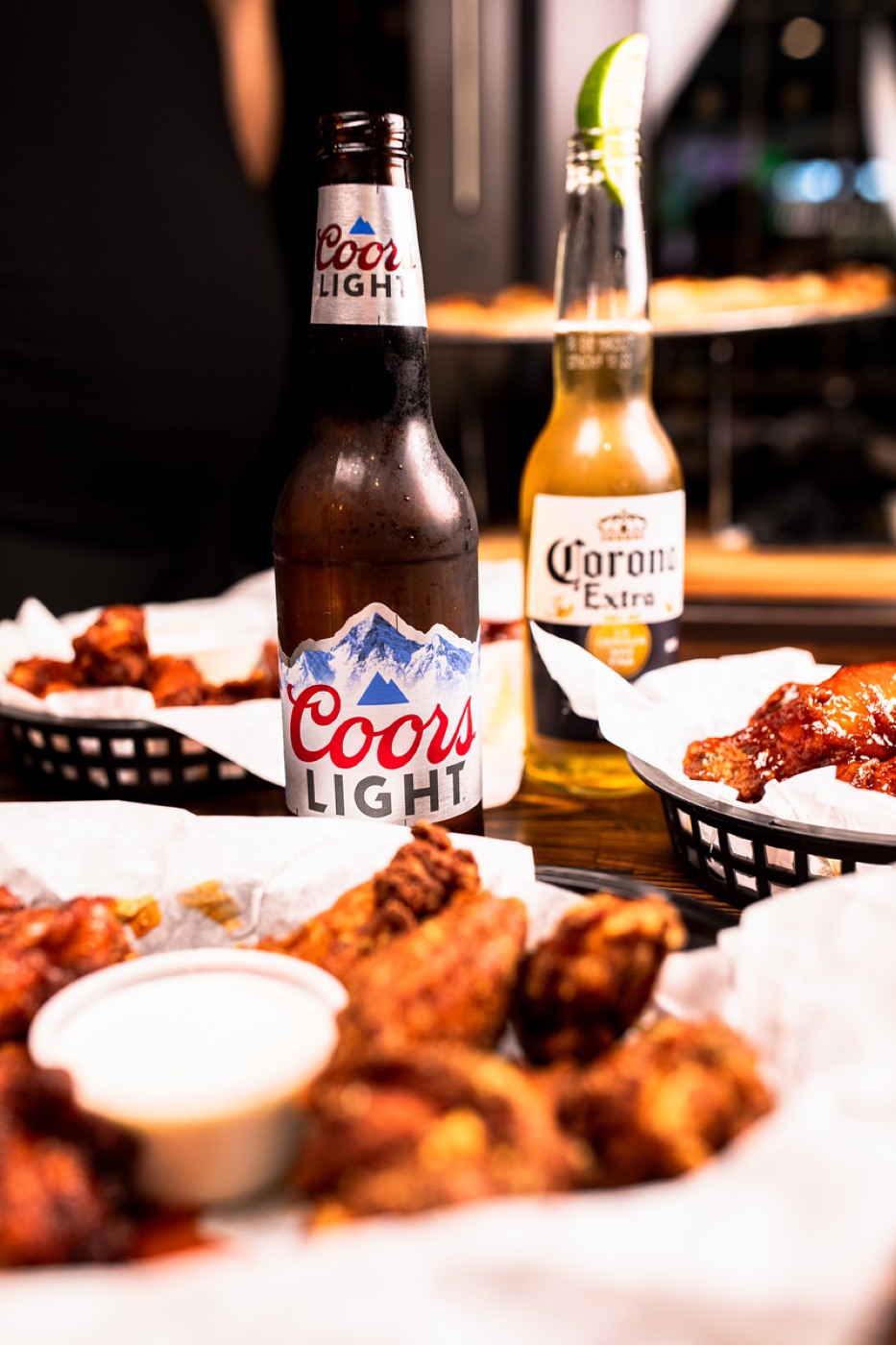 Wings with ranch and cold beers